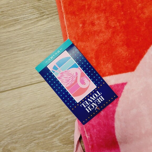 Pink Blue Large Beach Towel Flamingo Oeko Tex 34 x 68 - Picture 3 of 4